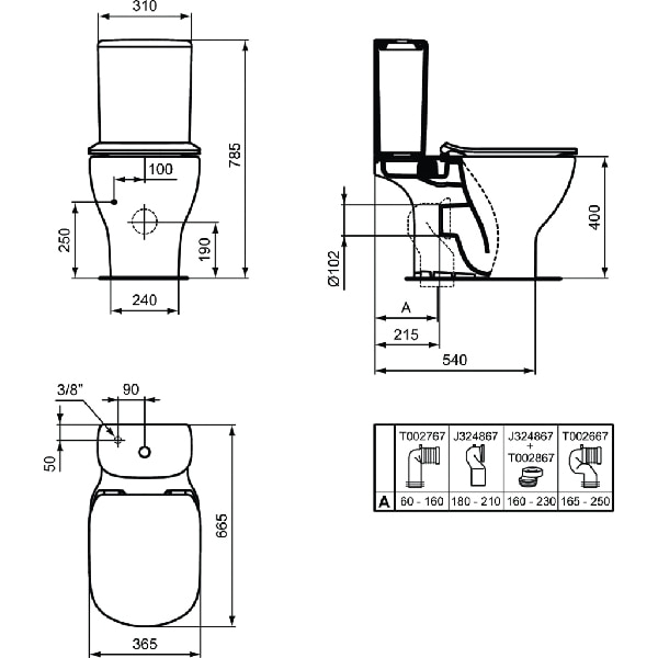 Vas WC IDEAL STANDARD Tesi T008701, montaj pe pardoseala, evacuare orizontala, alb