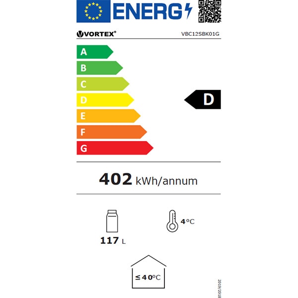 Vitrina frigorifica VORTEX VBC12SBK01G, 117 l, H 85 cm, Clasa D, negru