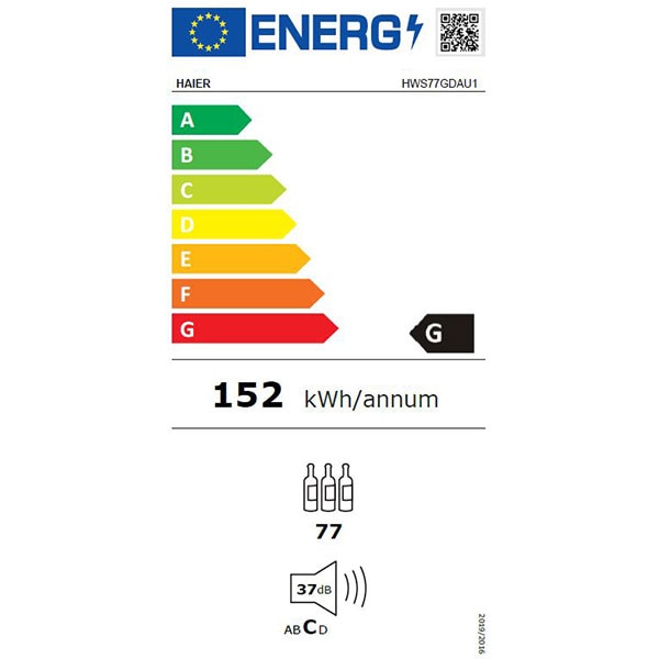Racitor de vinuri HAIER HWS77GDAU1, 77 sticle, H 127 cm, Clasa G, Wi-Fi, negru