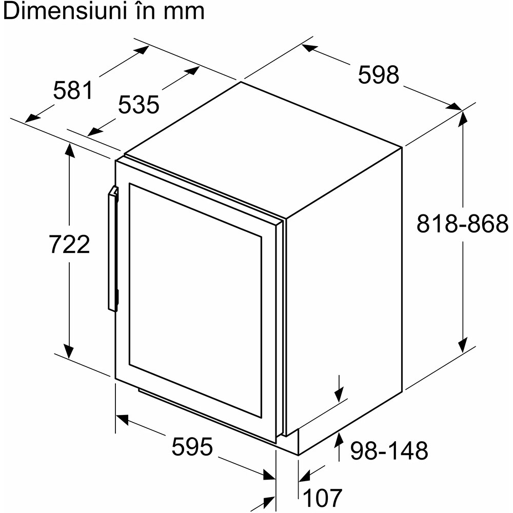 Racitor de vinuri incorporabil BOSCH KUW21AHG0, 44 sticle, H 82 cm, Clasa G