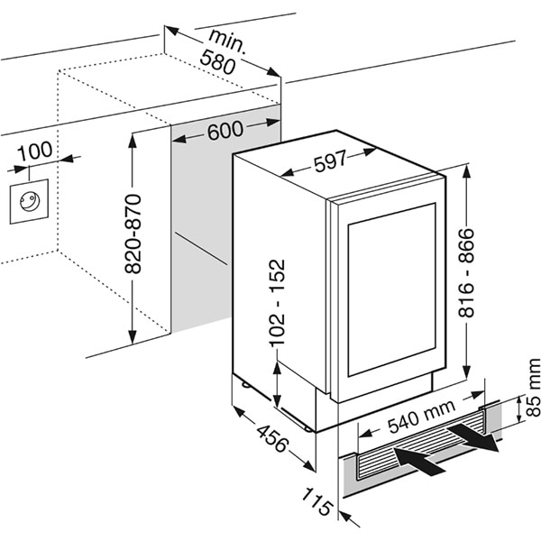 Racitor de vinuri incorporabil LIEBHERR UWTGB 1682, 34 sticle, H 82 cm, Clasa G