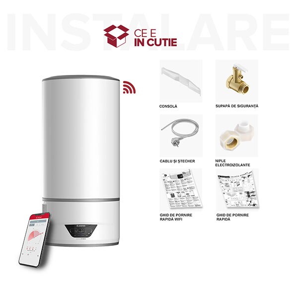 Boiler electric cu pompa de caldura ARISTON Lydos Hybrid, Wi-Fi, 100l, 1200W, alb