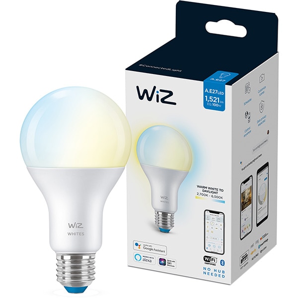 Bec LED Smart WIZ Whites, E27, 13W, 1521lm, Wi-Fi, lumina variabila, compatibil Alexa, Google Assistant