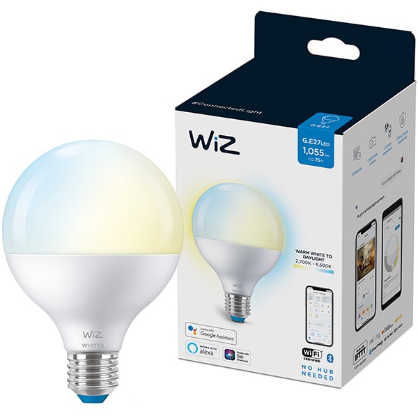 Bec LED Smart WIZ Whites, E27, 11W, 1055lm, Wi-Fi, lumina variabila, compatibil Alexa, Google Assistant
