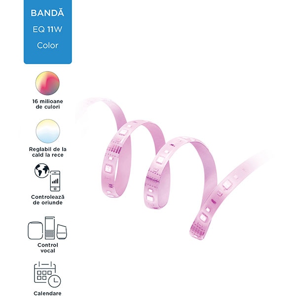 Banda LED Smart WIZ Extension, Wi-Fi, LED RGB, 11W, 880lm, 1m