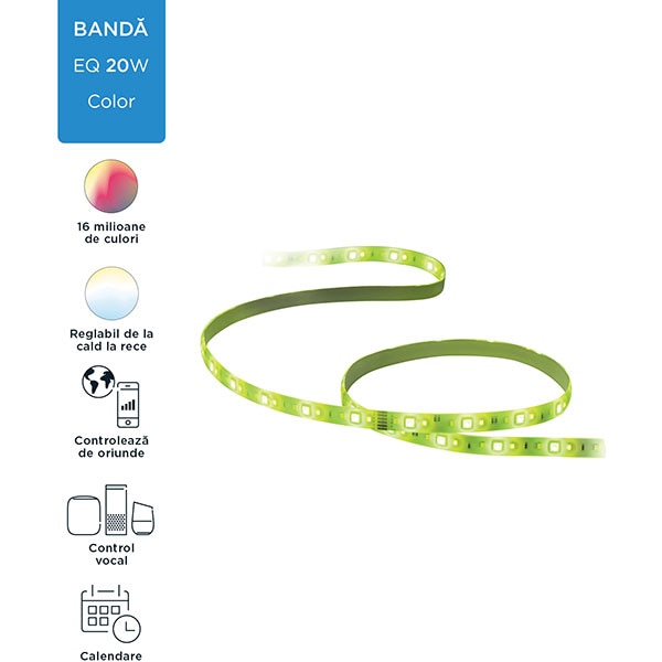 Banda LED Smart WIZ Starter Kit, Wi-Fi, LED RGB, 20W, 1600lm, 2m
