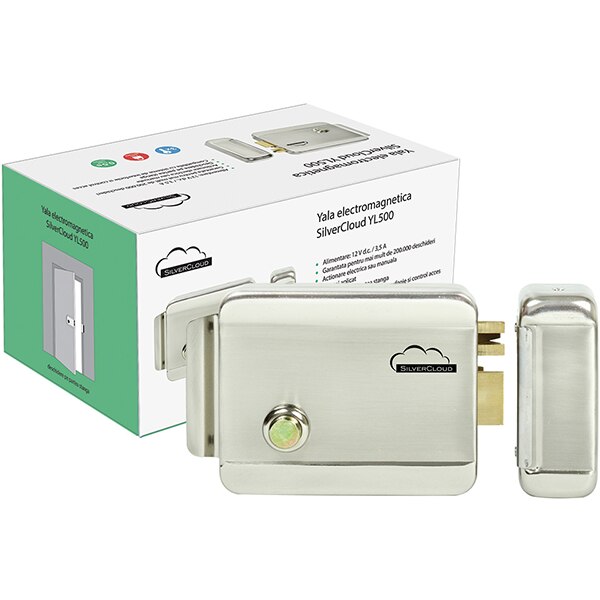 Yala electromagnetica SILVERCLOUD YL500 cu butuc, deschidere stanga, Fail Secure NO, argintiu
