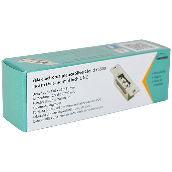 Yala electromagnetica SILVERCLOUD YS800, incastrabila, Fail Secure NO, argintiu