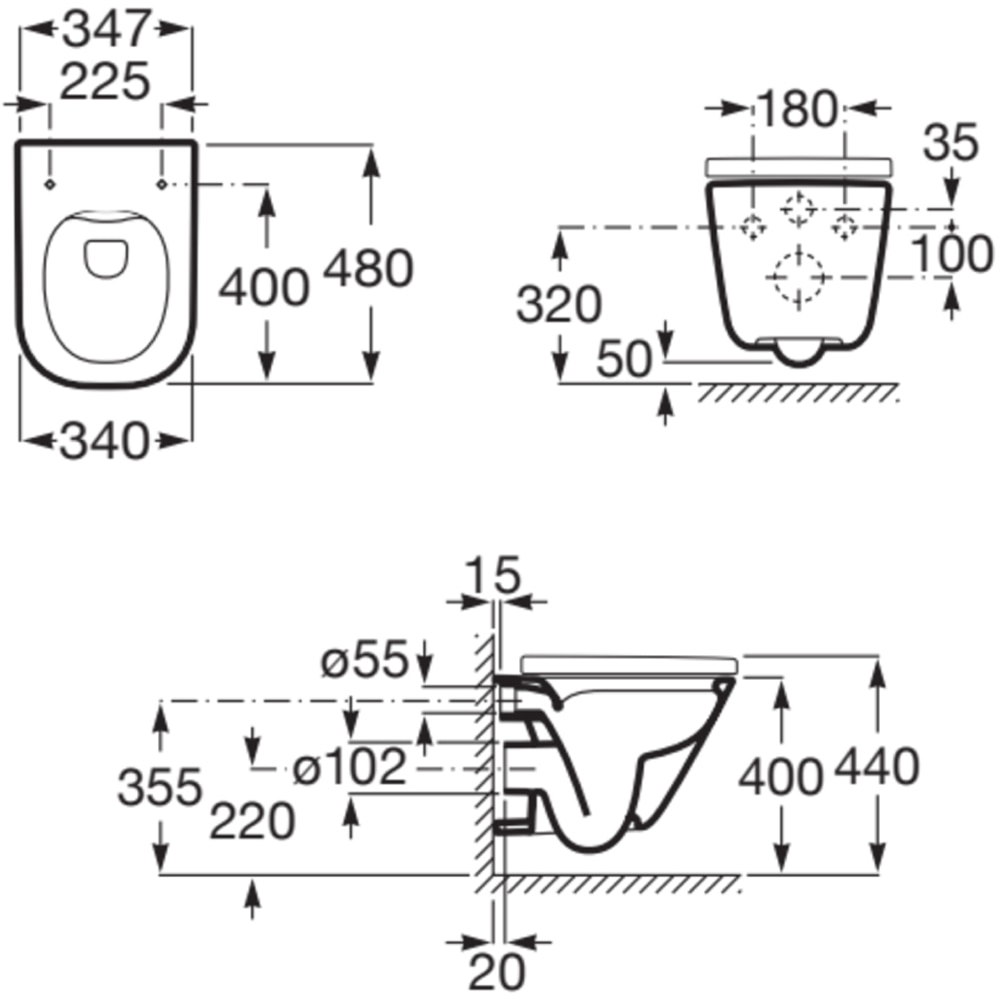 Vas WC suspendat ROCA Gap Square Compact A34H473000, portelan, 34.7 x 48 x 35 cm, capac SoftClose, alb