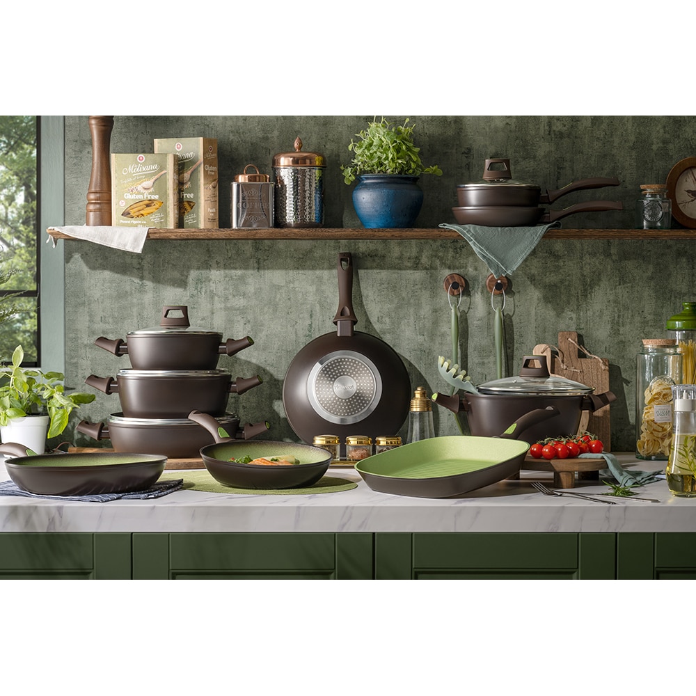 Tigaie Wok AMERCOOK Avocado AC0108403.28, 28 cm, aluminiu forjat, negru-verde