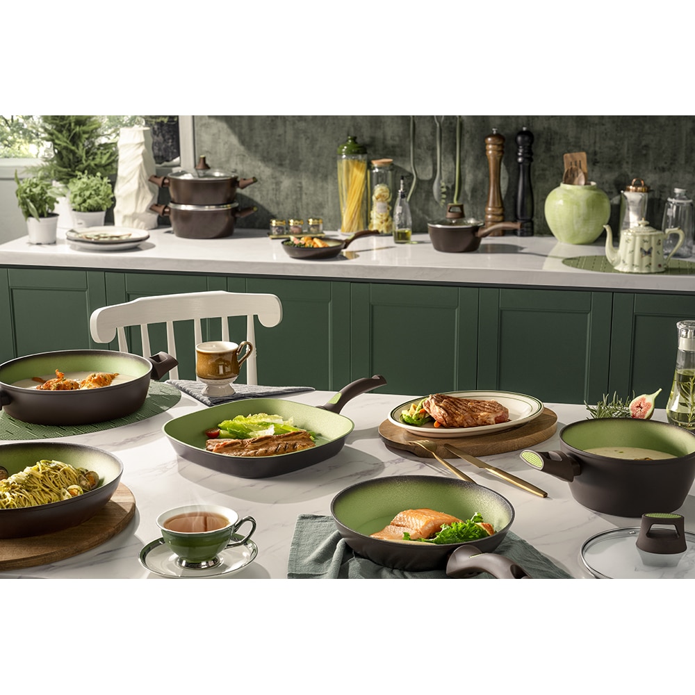 Tigaie Wok AMERCOOK Avocado AC0108403.28, 28 cm, aluminiu forjat, negru-verde