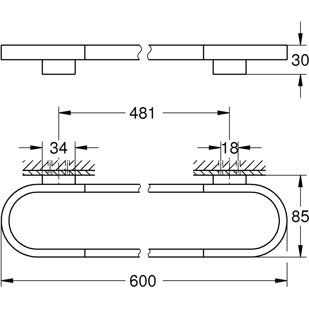 Suport prosop tip bara GROHE Selection 41056GL0, 60 cm, auriu
