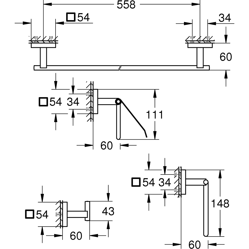 Set accesorii baie GROHE Start Cube 41115000, 4 accesorii, crom