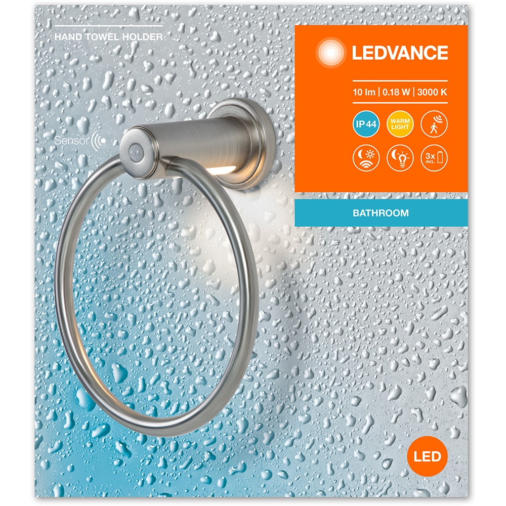 Suport prosop tip inel LEDVANCE, senzor miscare si de lumina naturala, 0.18W, 10lm, argintiu