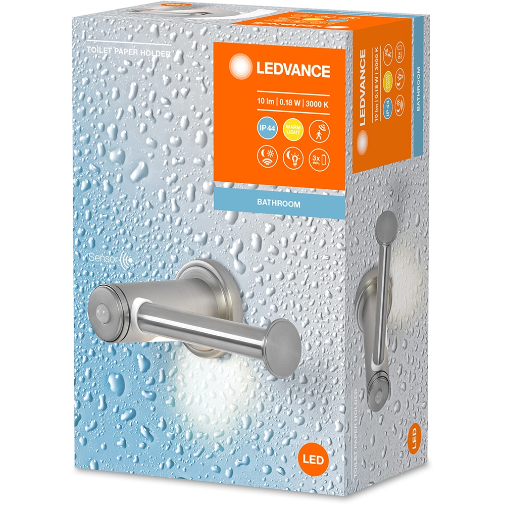 Suport hartie igienica LEDVANCE, senzor miscare si de lumina naturala, 0.18W, 10lm, argintiu