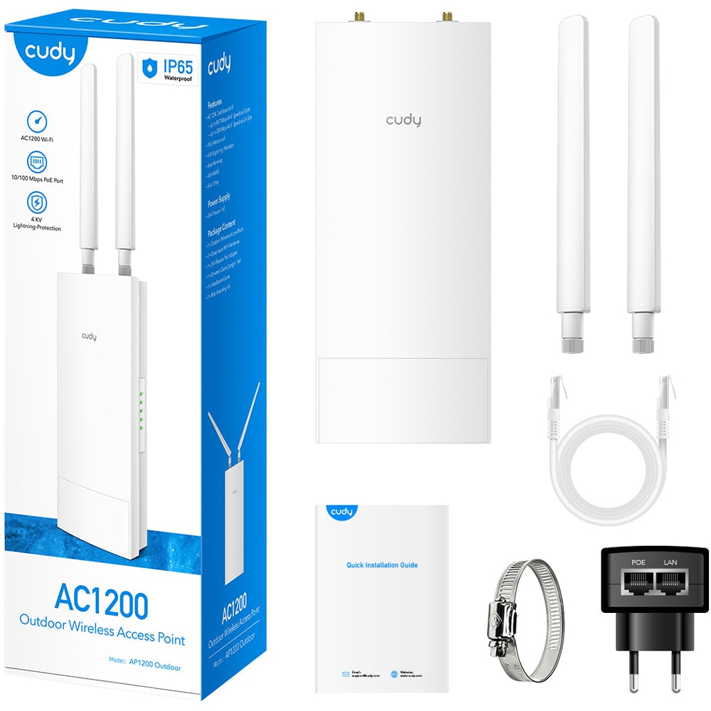 Acces Point Gigsbit CUDY AP1200 Outdoor AC1200, Wi-Fi 5, 300 + 867 Mbps, alb