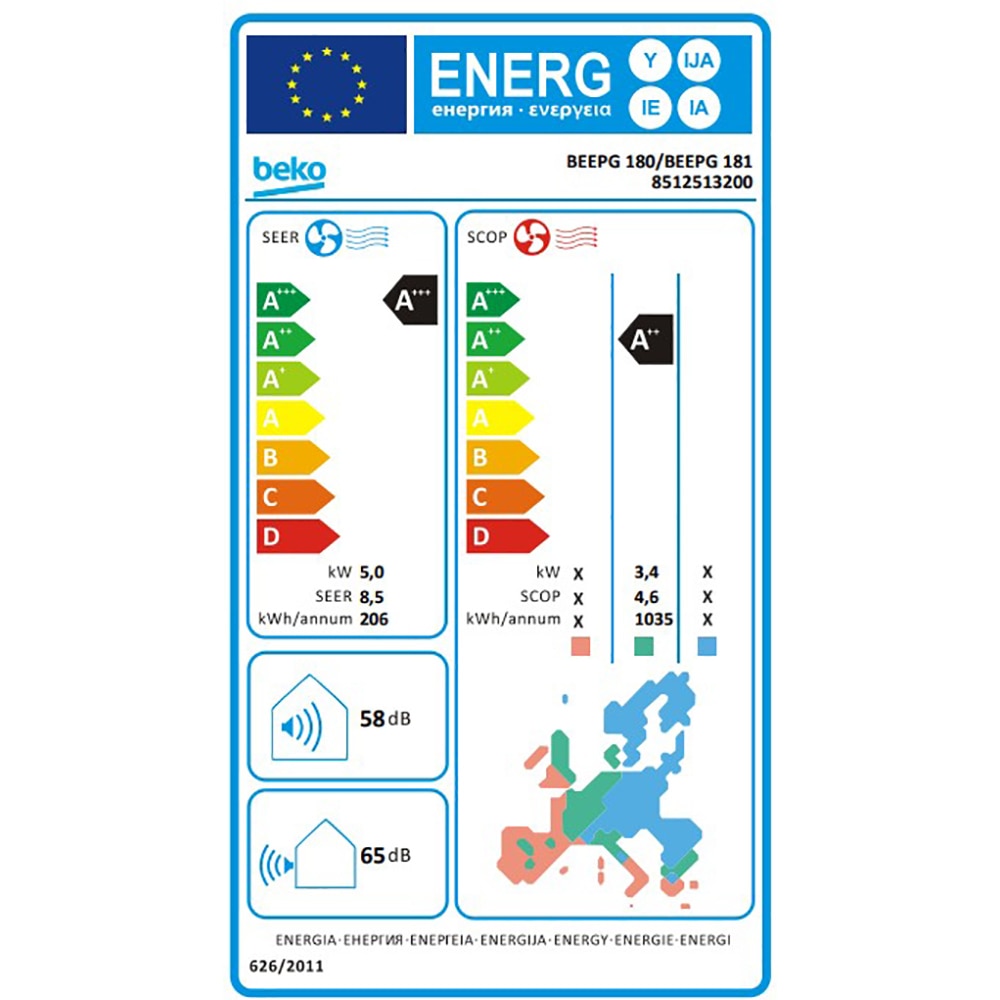 Aer conditionat BEKO BEEPG180, 18000 BTU, A+++/A++, Wi-Fi, Functie Incalzire, Inverter, kit instalare inclus, alb