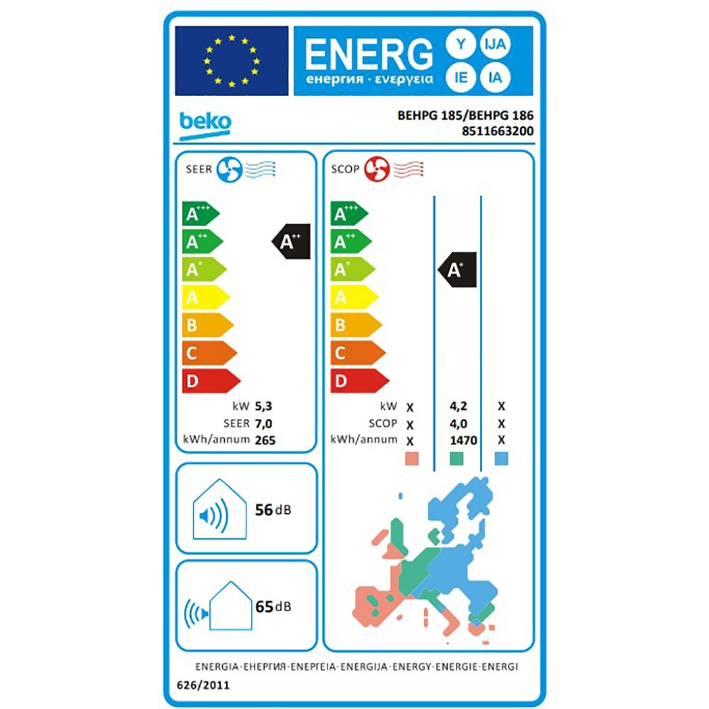 Aer conditionat BEKO BEHPG185,18000 BTU, A++/A+, Wi-Fi, Functie Incalzire, Inverter, kit instalare inclus, alb