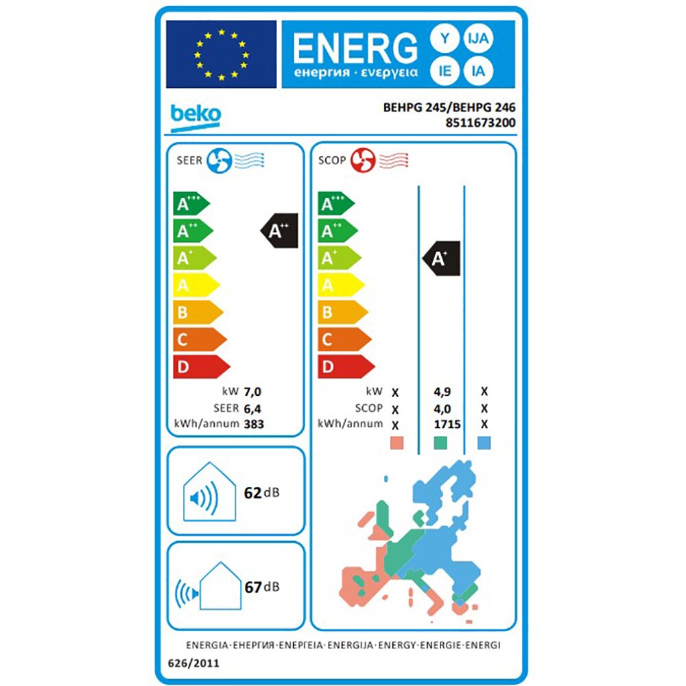 Aer conditionat BEKO BEHPG245,24000 BTU, A++/A+, Wi-Fi, Functie Incalzire, Inverter, kit instalare inclus, alb
