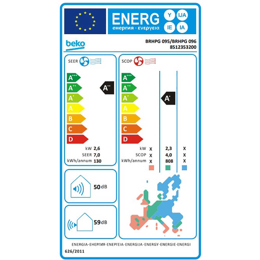 Aer conditionat BEKO BRHPG095, 9000 BTU, A++/A+, Wi-Fi, Functie Incalzire, Inverter, kit instalare inclus, alb