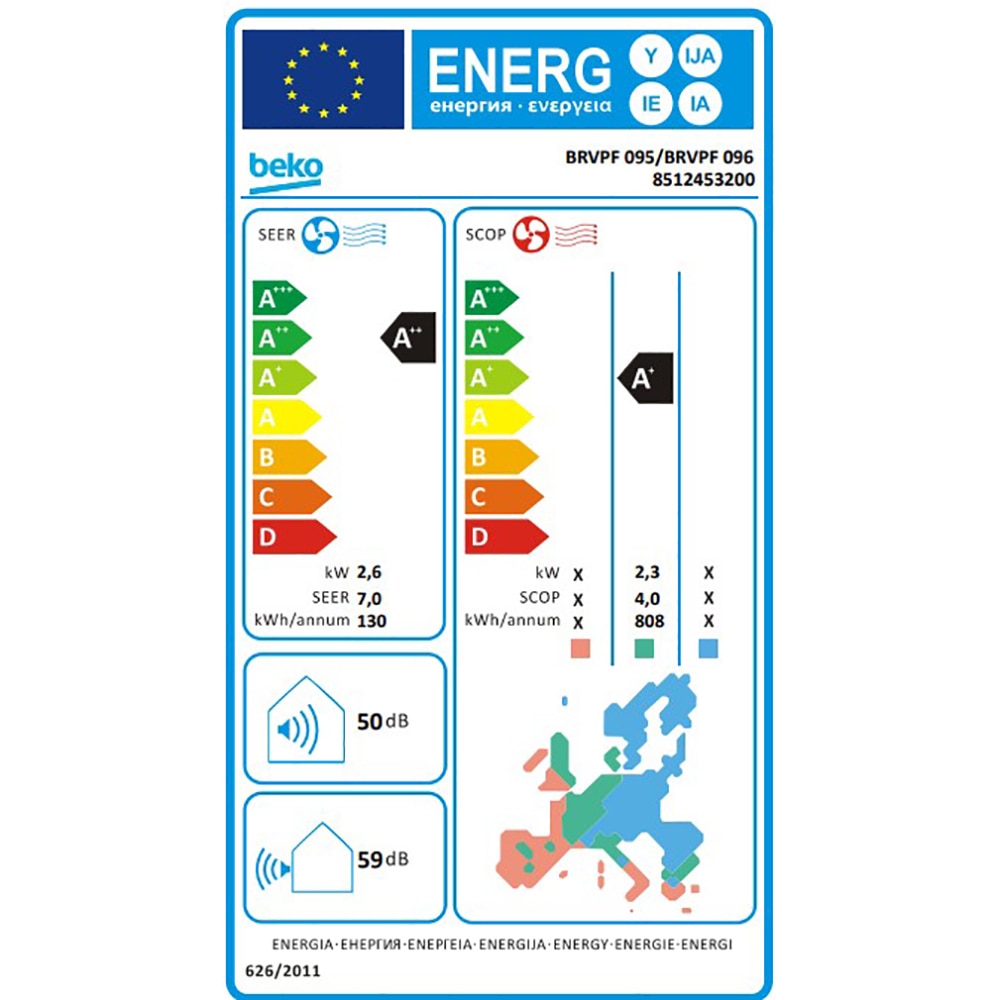 Aer conditionat BEKO BRVPF095, 9000 BTU, A++/A+, Functie Incalzire, Inverter, kit instalare inclus, alb
