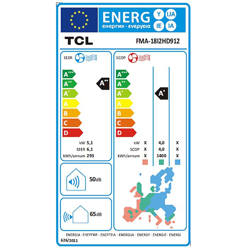 Sistem aer conditionat pentru 2 incaperi TCL FMA-18I2HD912, 9000/12000BTU, A++/A+, Wi-Fi, Inverter, Unitate externa 18000BTU, alb