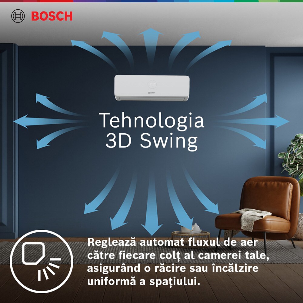 Sistem aer conditionat pentru 3 incaperi BOSCH Climate 3200i, 9000/9000/12000 BTU, A++/A+, Inverter, Unitate externa 27000 BTU, Afisaj, alb