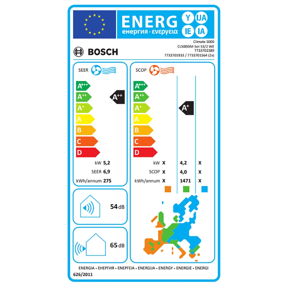 Sistem aer conditionat pentru 2 incaperi BOSCH Climate 3200i, 9000/12000 BTU, A++/A+, Inverter, Unitate externa 18000 BTU, Afisaj, alb