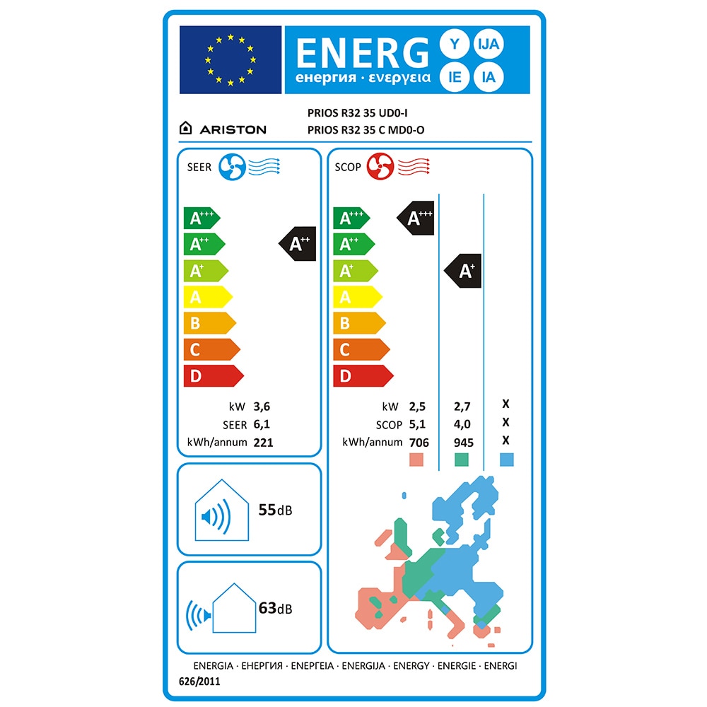 Aer conditionat ARISTON Prios, 12000BTU, A++/A+, Wi-Fi, Functie Incalzire, Inverter, alb