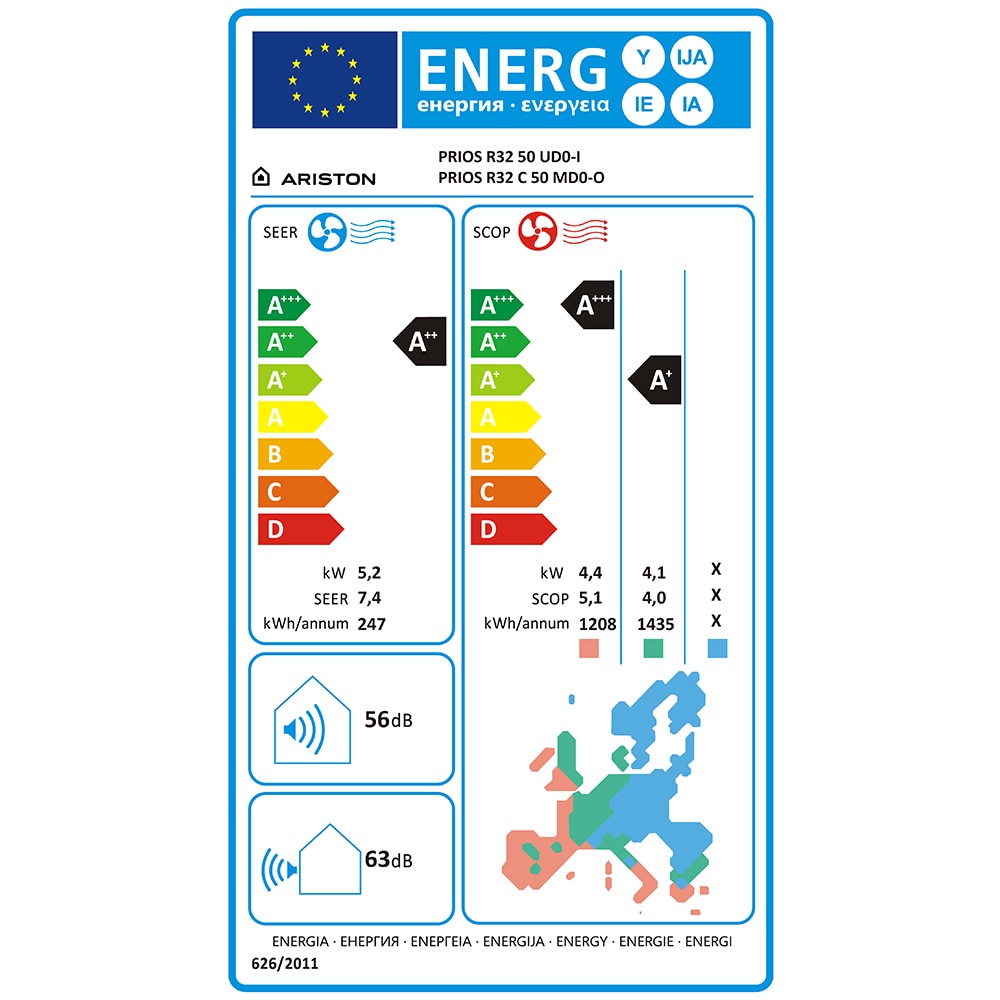 Aer conditionat ARISTON Prios, 18000BTU, A++/A+, Wi-Fi, Functie Incalzire, Inverter, alb