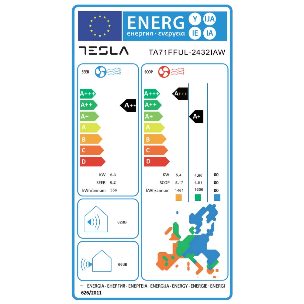 Aer conditionat TESLA TA71FFUL-2432IAW, 24000 BTU, A++/A+, Wi-Fi, alb
