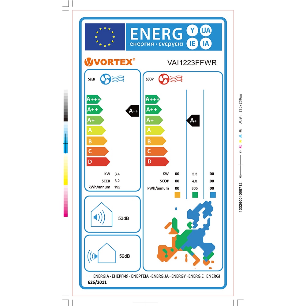 Aer conditionat VORTEX VAI1223FFWR, 12000 BTU, A++/A+, Wi-Fi Ready, Inverter, Functie incalzire, Dezumidificare, iFeel, kit instalare inclus, alb