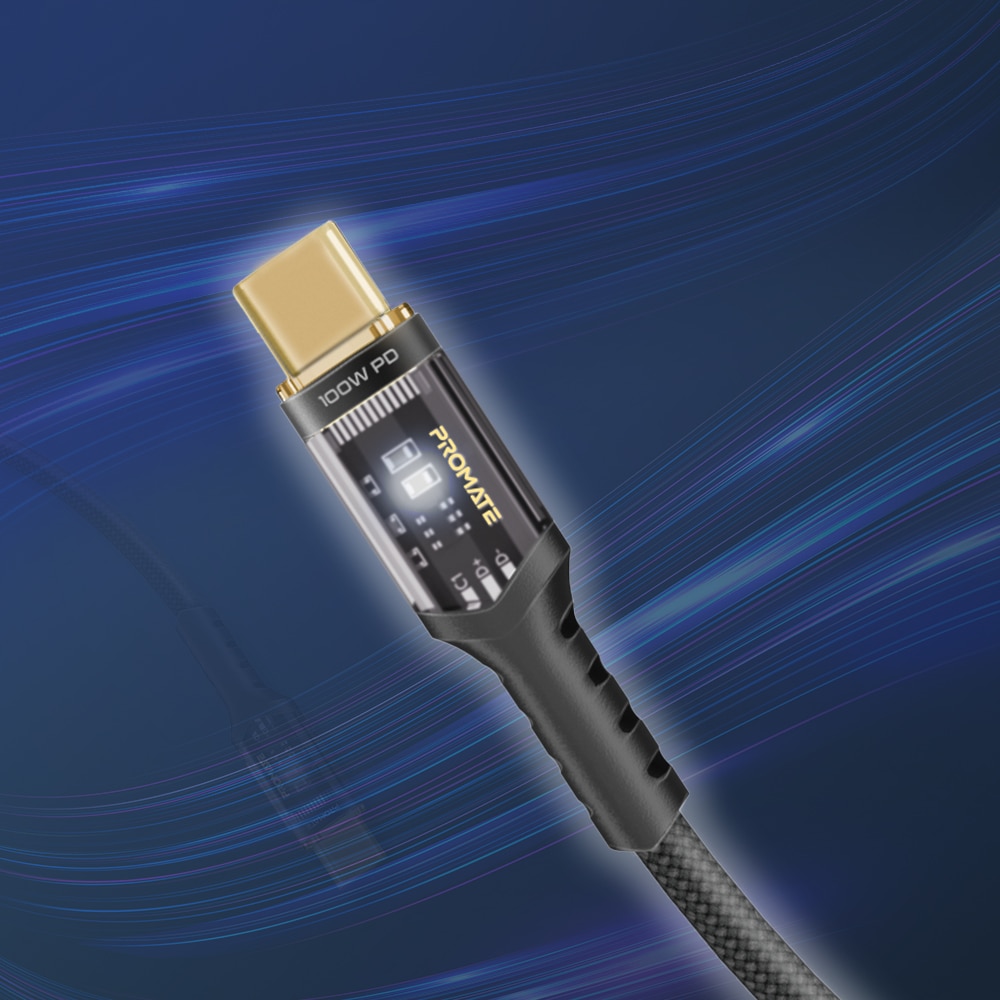 Cablu date PROMATE LucidLine-CC200, USB-C - USB-C, 100W Power Delivery, 2m, negru