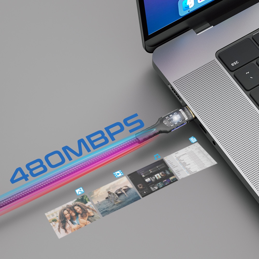 Cablu date PROMATE LucidLine-CC200, USB-C - USB-C, 100W Power Delivery, 2m, negru