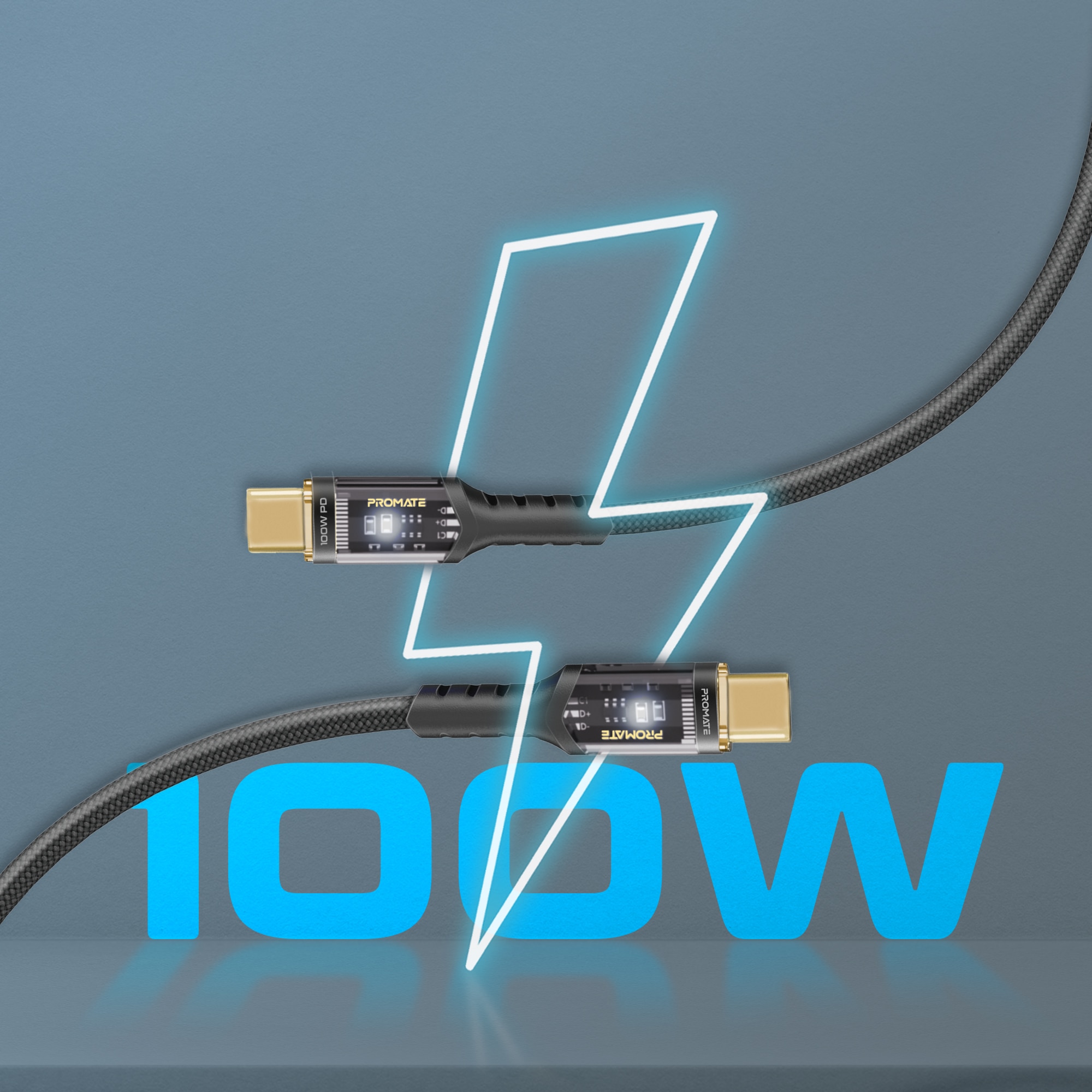 Cablu date PROMATE LucidLine-CC200, USB-C - USB-C, 100W Power Delivery, 2m, negru