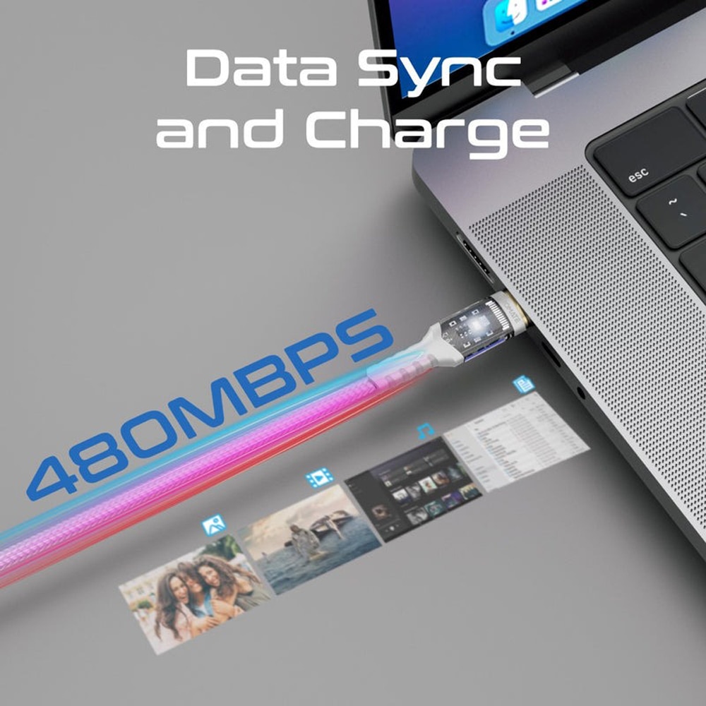 Cablu date PROMATE LucidLine-CC200, USB-C - USB-C, 100W Power Delivery, 2m, alb