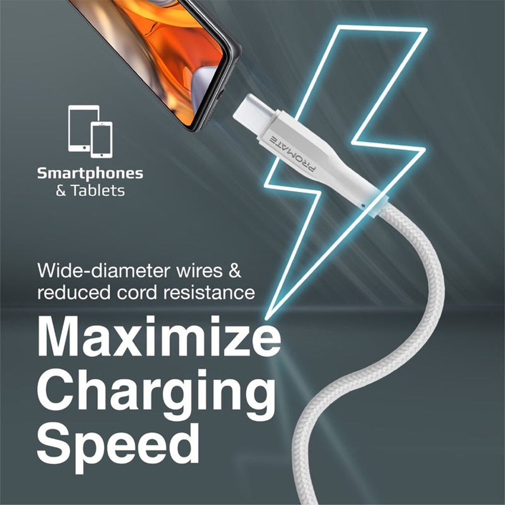 Cablu date PROMATE XCord-AC, USB-A - USB-C, 1m, alb