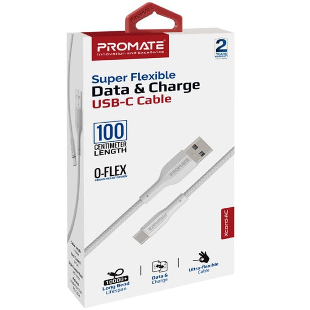 Cablu date PROMATE XCord-AC, USB-A - USB-C, 1m, alb