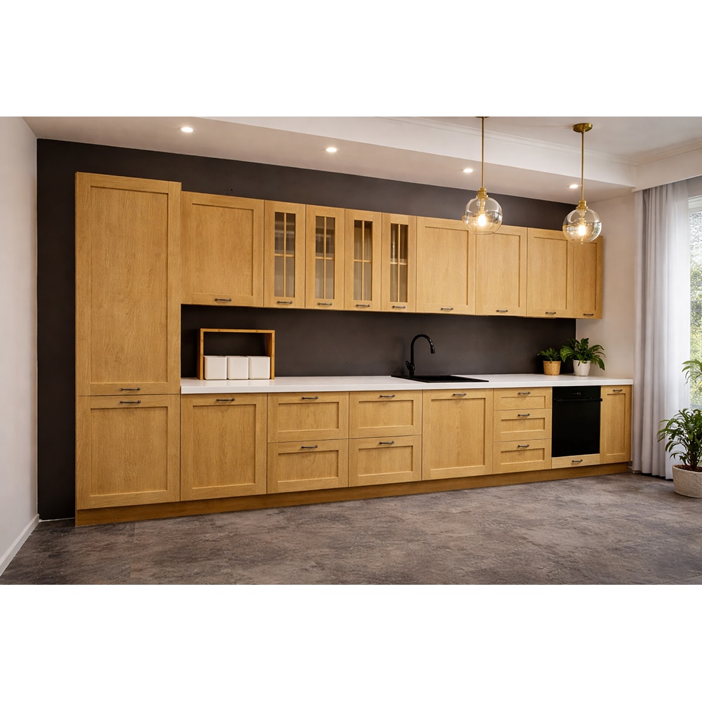 Mobila bucatarie Alpinia, PAL, 450 x 60 x 216 cm, stejar