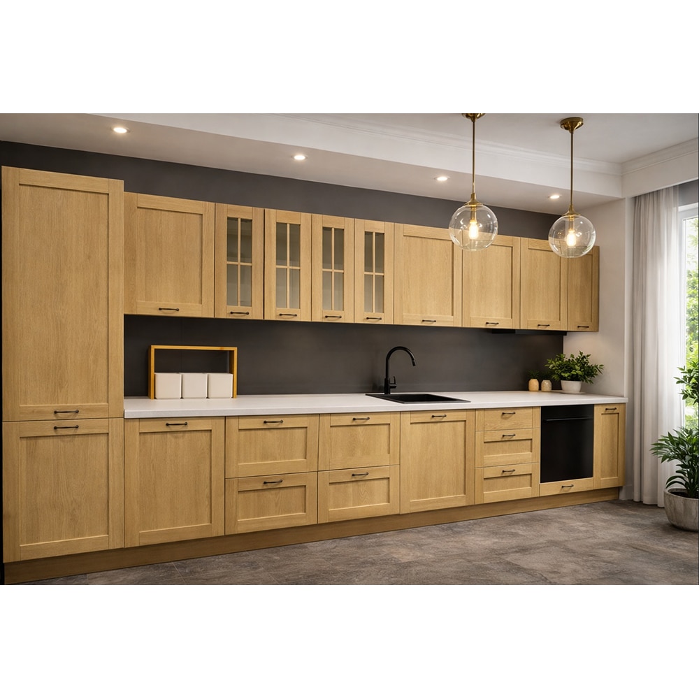 Mobila bucatarie Alpinia, PAL, 450 x 60 x 216 cm, stejar