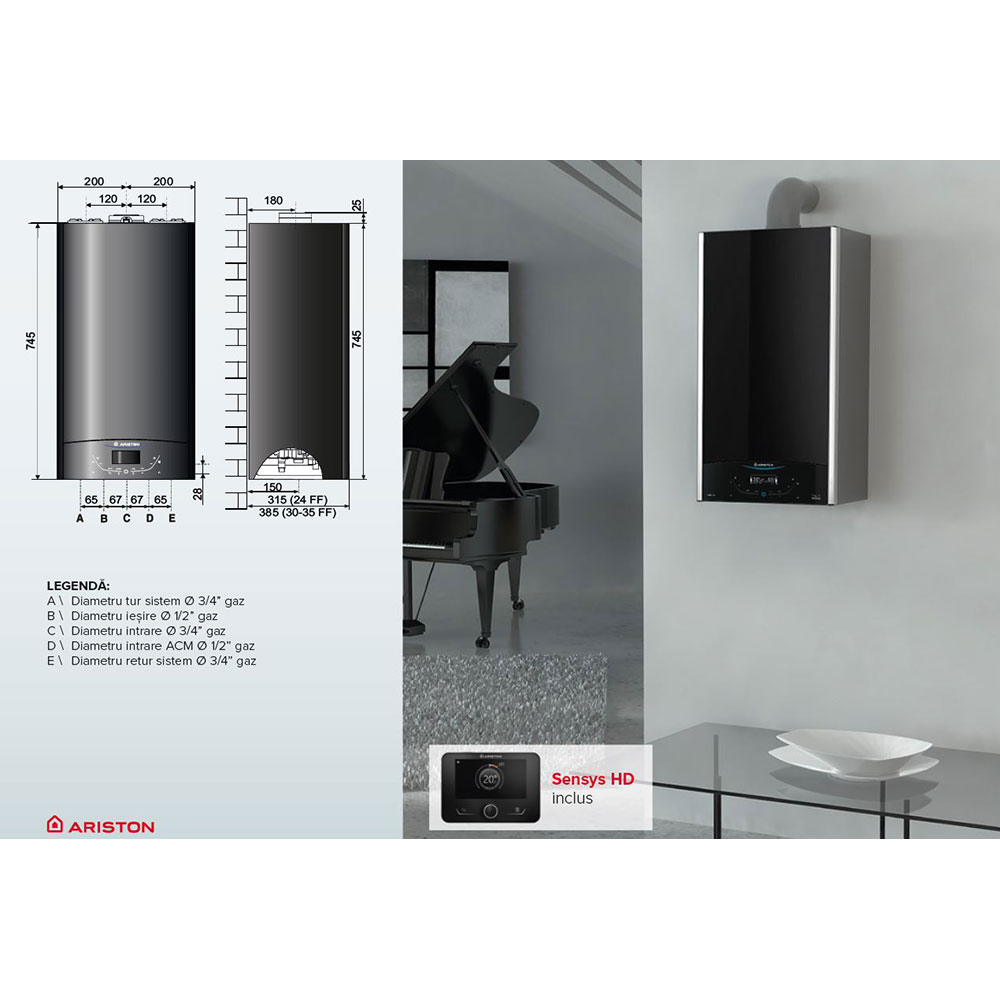 Centrala termica pe gaz in condensare ARISTON Alteas One Plus NET, 30 kW, WiFi, Schimbator de caldura inox, Kit evacuare inclus, 7 ani extragarantie