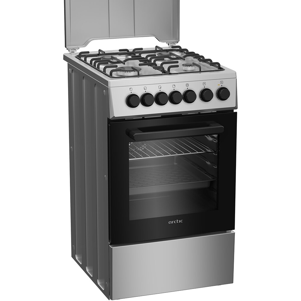 Aragaz ARCTIC AMG5612GTCLXN, 4 arzatoare, Gaz + Electric, L 50 cm, Grill, argintiu