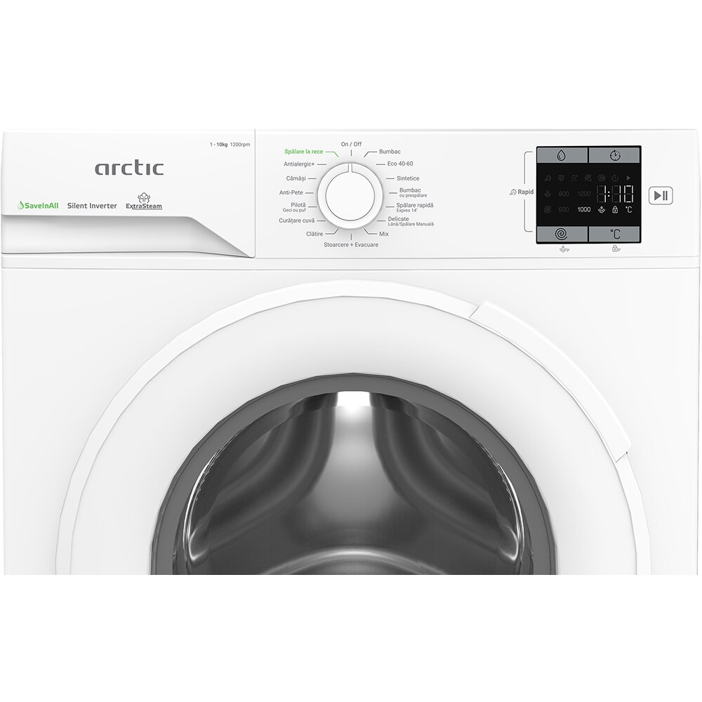 Masina de spalat rufe frontala ARCTIC APLM1WFSU110212W, ExtraSteam, 10 kg, 1200rpm, Clasa A, alb