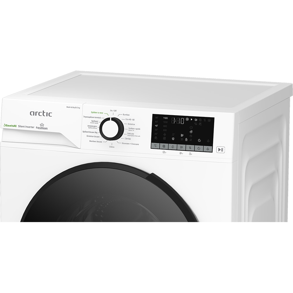 Masina de spalat rufe frontala cu uscator ARCTIC APLM3DFT38442W, 8/5 kg, 1400rpm, Clasa A/D, alb