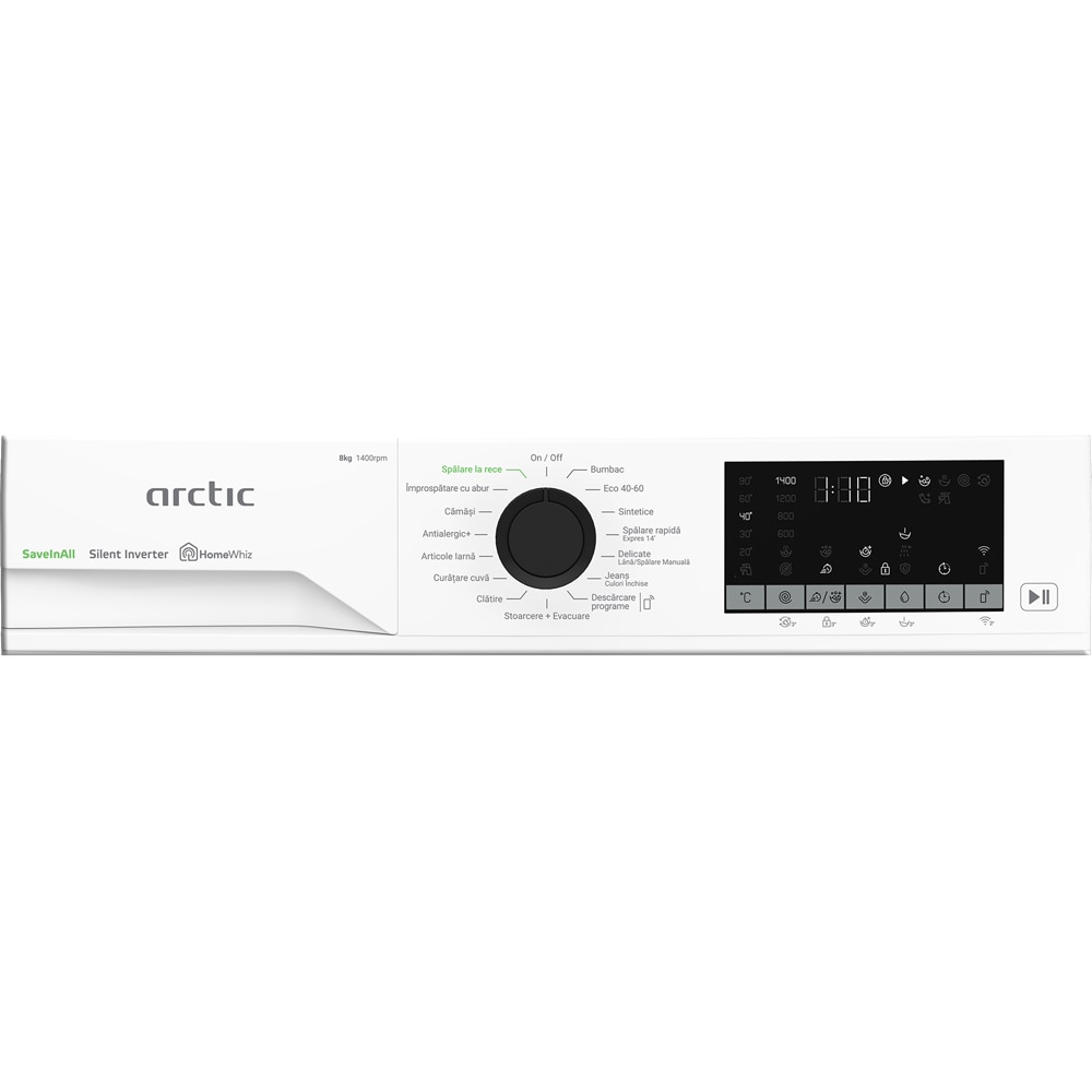 Masina de spalat rufe frontala ARCTIC APLM3WFSU38412W, ExtraSteam, 8 kg, 1400rpm, Clasa A, Wi-Fi, alb
