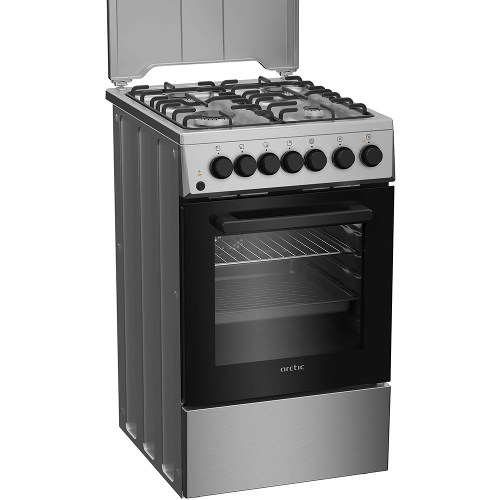 Aragaz ARCTIC AMG5612STLXN, 4 arzatoare, Gaz + Electric, L 50 cm, Grill, inox