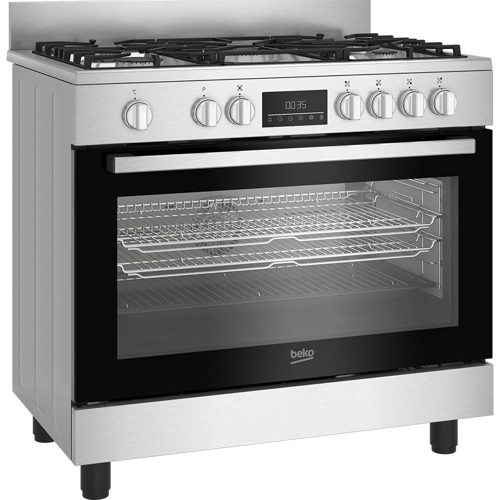 Aragaz BEKO BGM11226EX, 5 arzatoare, Gaz + Electric, L 90 cm, Grill, inox