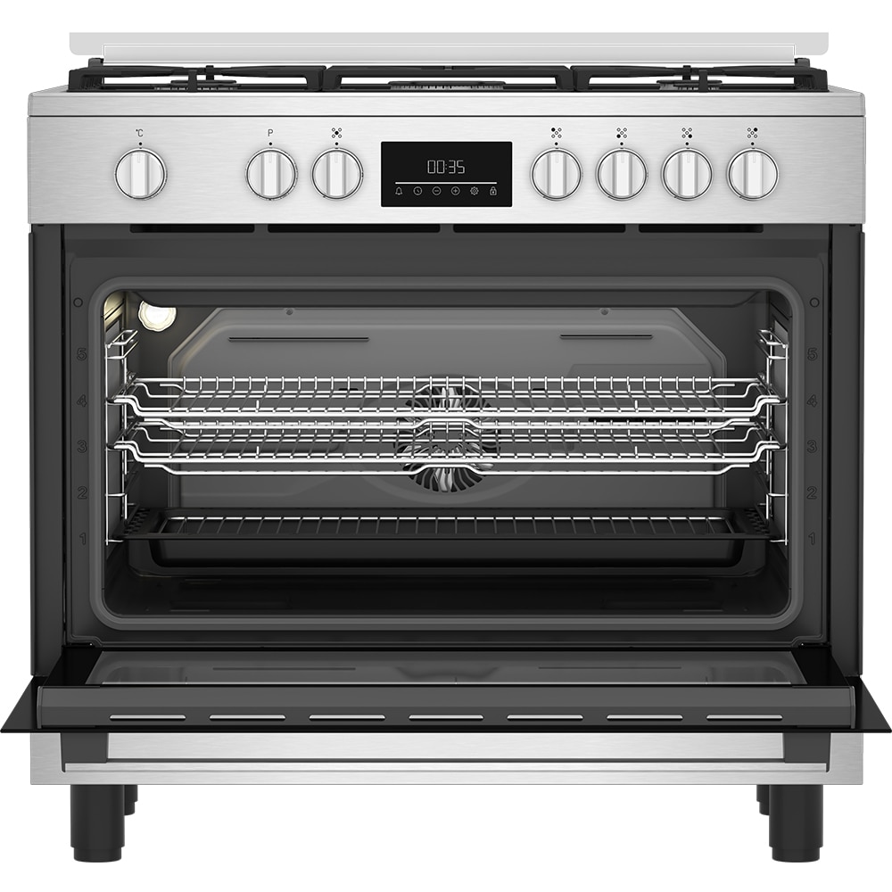 Aragaz BEKO BGM11226EX, 5 arzatoare, Gaz + Electric, L 90 cm, Grill, inox