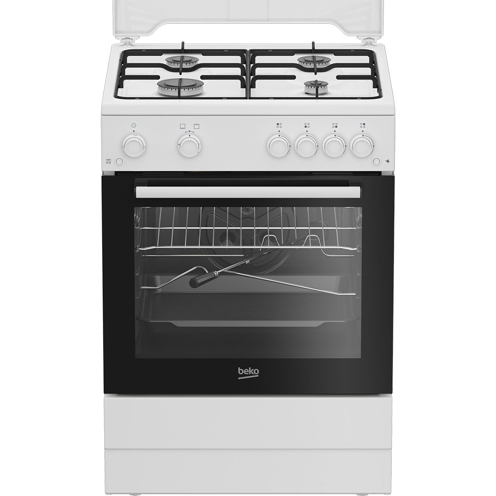 Aragaz BEKO FBGT62110GWO, 4 arzatoare, Gaz, L 60 cm, Grill, Rotisor, alb