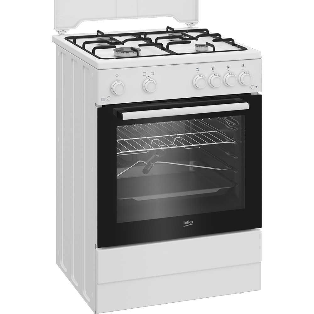 Aragaz BEKO FBGT62110GWO, 4 arzatoare, Gaz, L 60 cm, Grill, Rotisor, alb